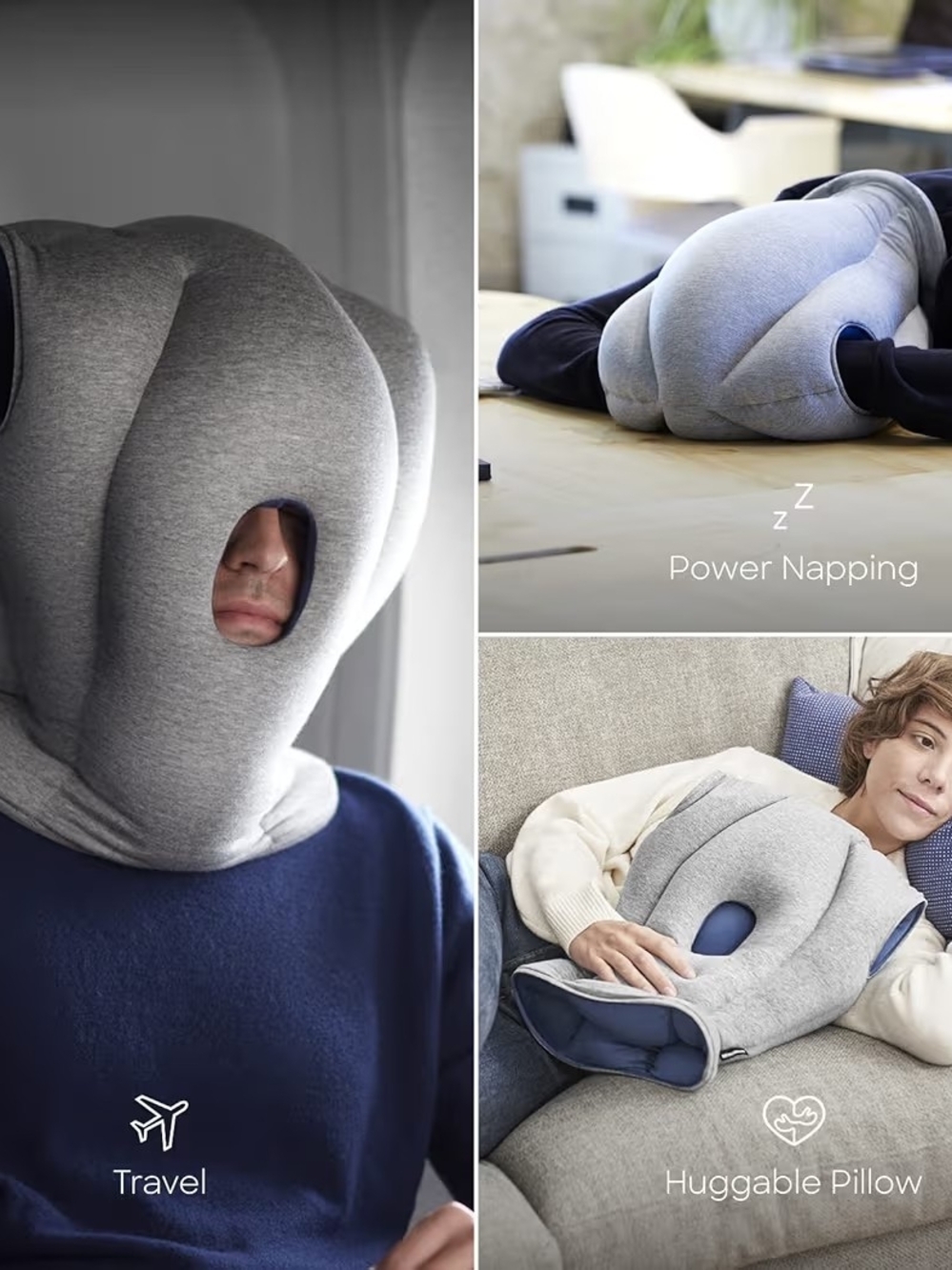 OSTRICHPILLOW Original Napping Pillow & Travel Pillow Gray Yellow